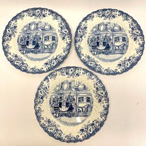 Johnson Brothers Blue & White Coaching Scenes Coach Office Set (3) Lunch Plates